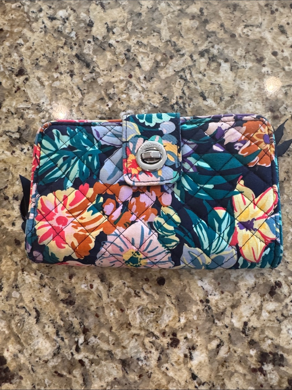 Vera Bradley Quilted Floral Wallet in Navy, Teal, Pink & Orange